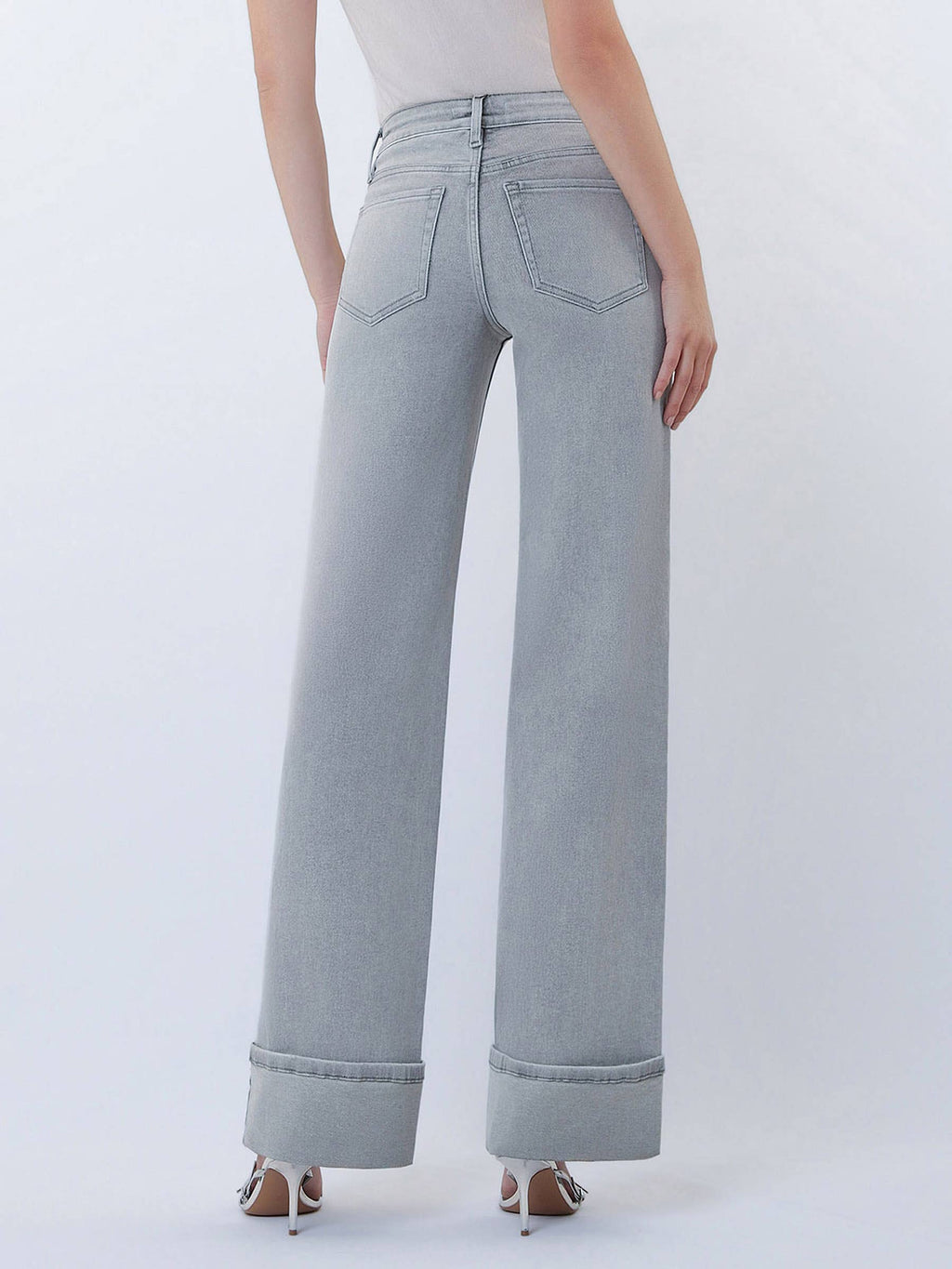 FLYING MONKEY MID RISE FULL LENGTH GREY CUFFED WIDE LEG JEANS