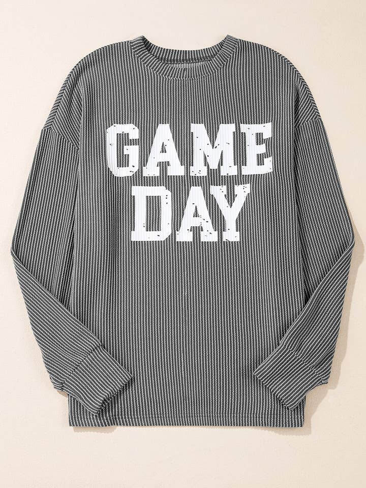 Dark Grey Corded GAME DAY Graphic Long Sleeve Top