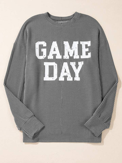 Dark Grey Corded GAME DAY Graphic Long Sleeve Top