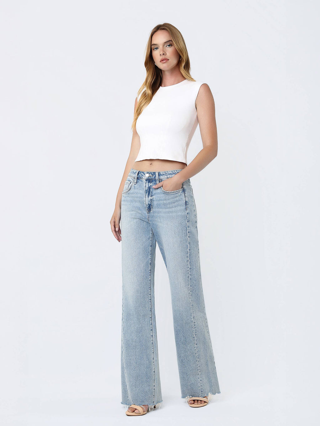 FLYING MONKEY SUPER HIGH RISE UNEVEN RAW HEM VINTAGE FLARE JEANS