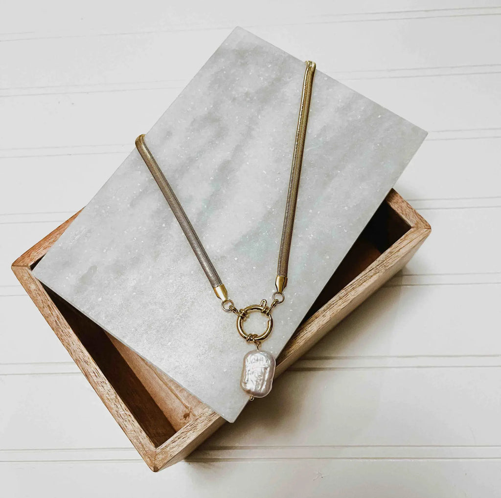 ✨ Golden Pearl Drop Waterproof Necklace