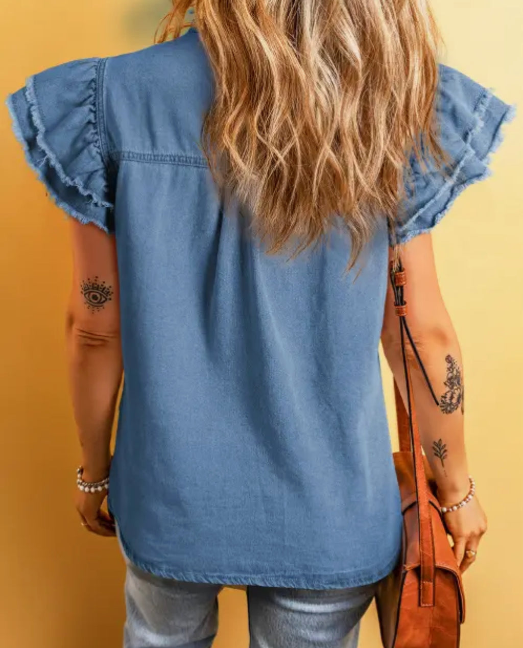 ✨ Ruffle Me Blue Denim Top