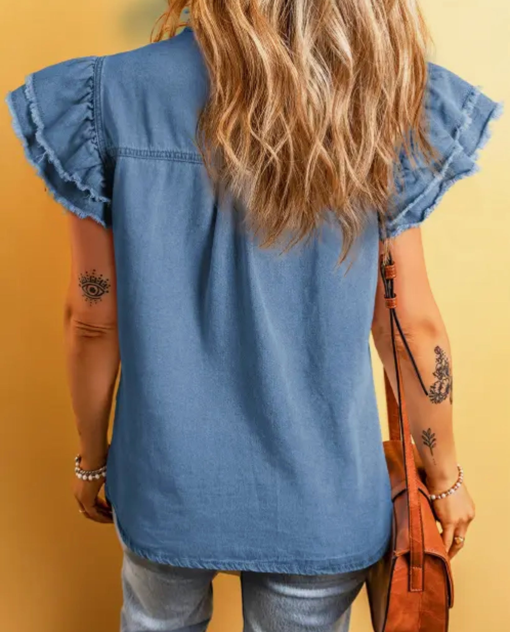 ✨ Ruffle Me Blue Denim Top
