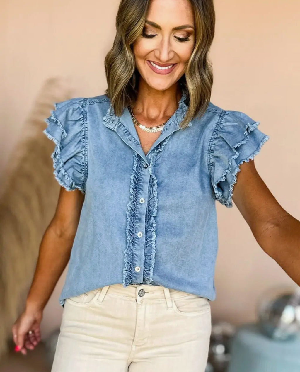 ✨ Ruffle Me Blue Denim Top