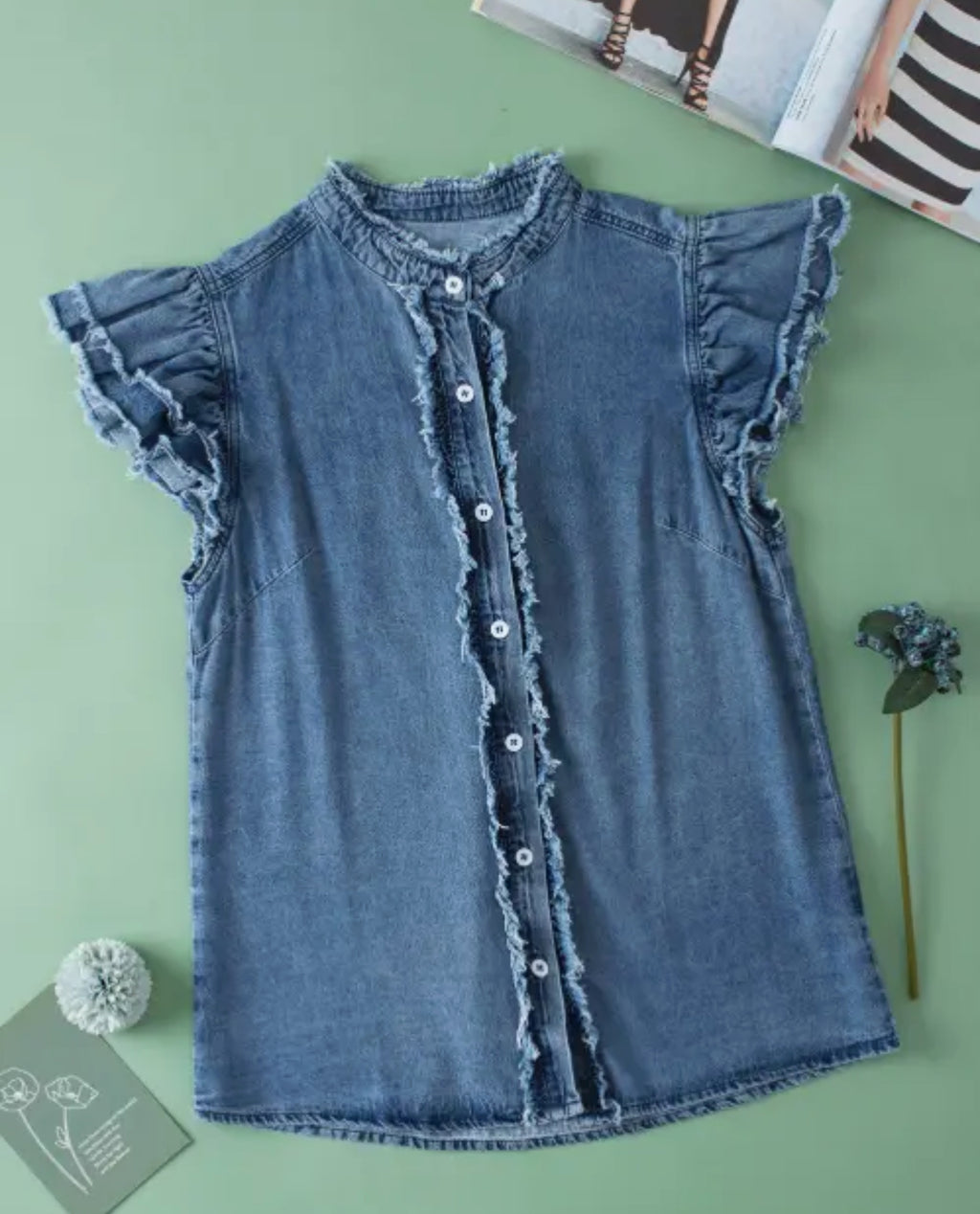 ✨ Ruffle Me Blue Denim Top