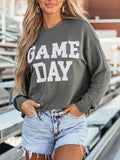 Dark Grey Corded GAME DAY Graphic Long Sleeve Top