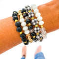 Black & White Buffalo Plaid with Gold Bracelet Stack