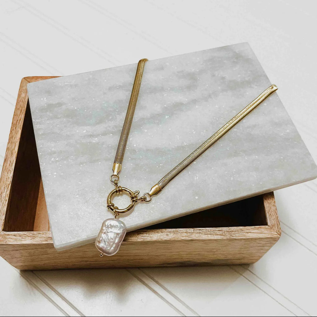 ✨ Golden Pearl Drop Waterproof Necklace