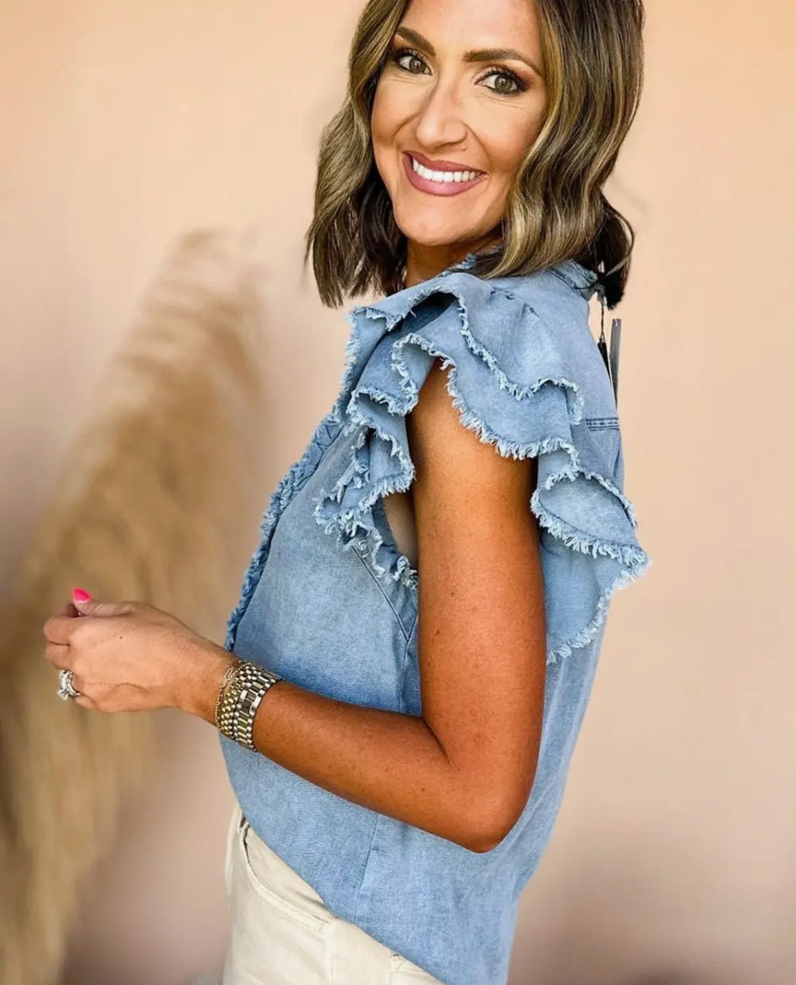 ✨ Ruffle Me Blue Denim Top