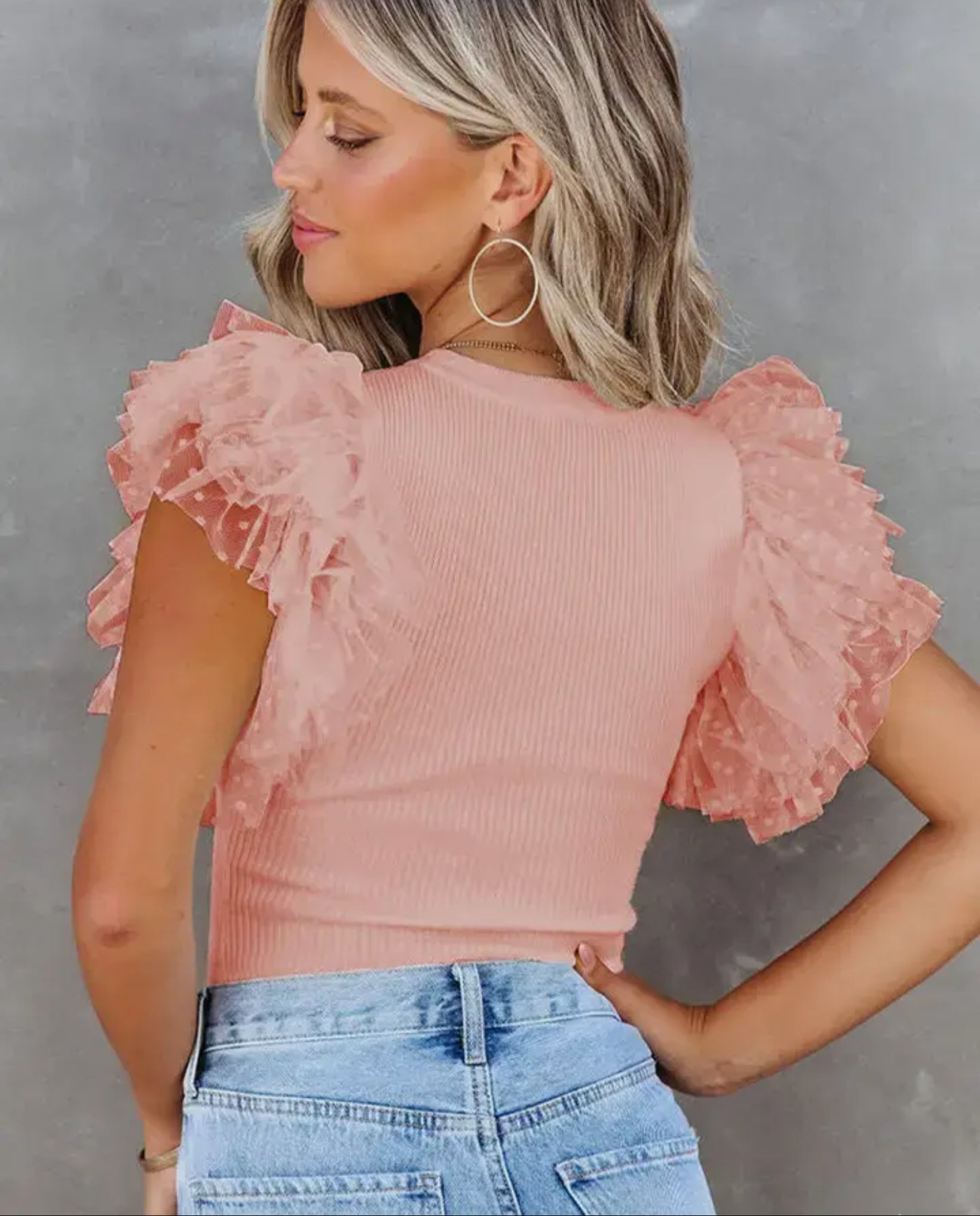 ✨ Blush Ruffle Sleeve Knit Top