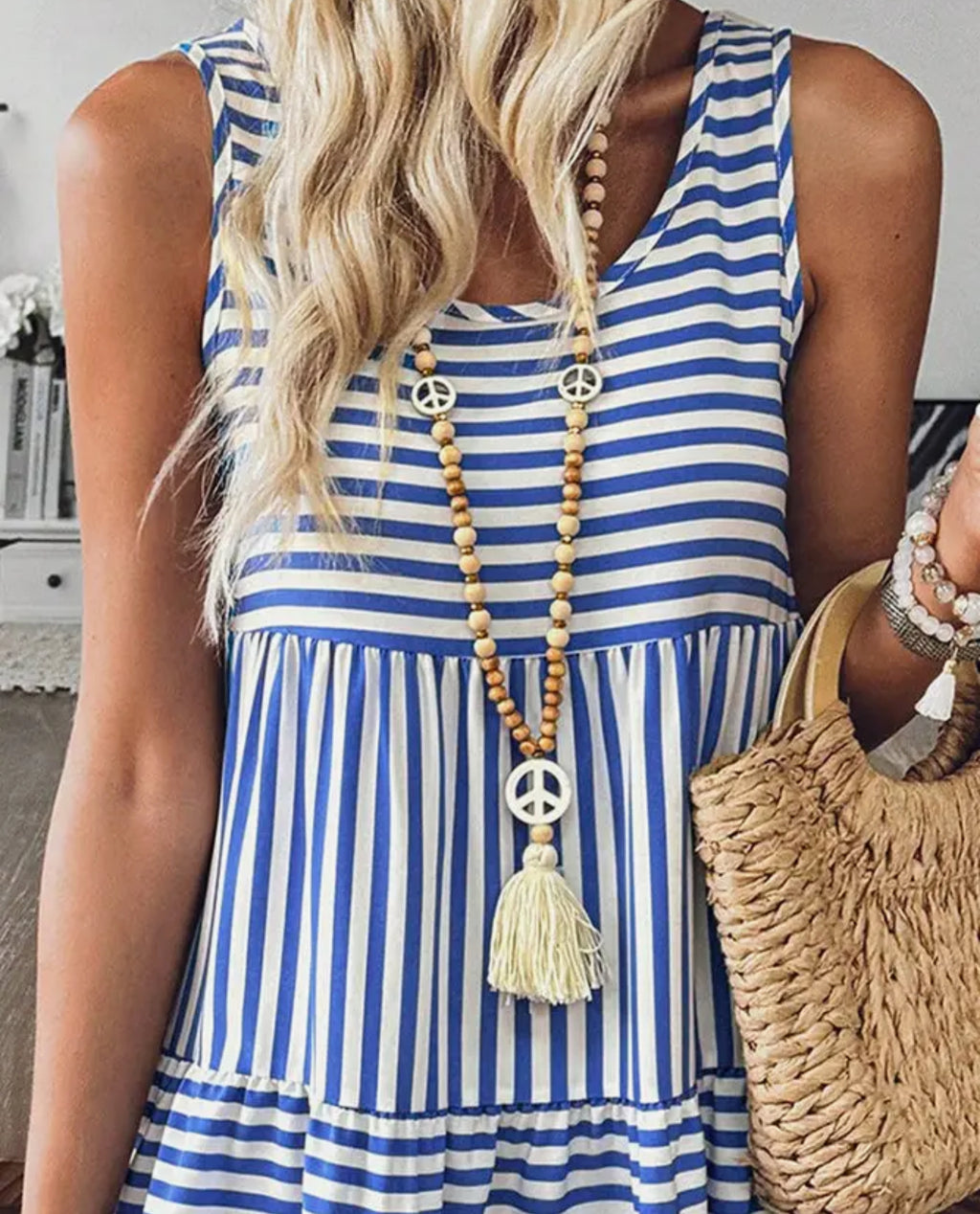 Sky Blue Stripe Sleeveless Mini Dress