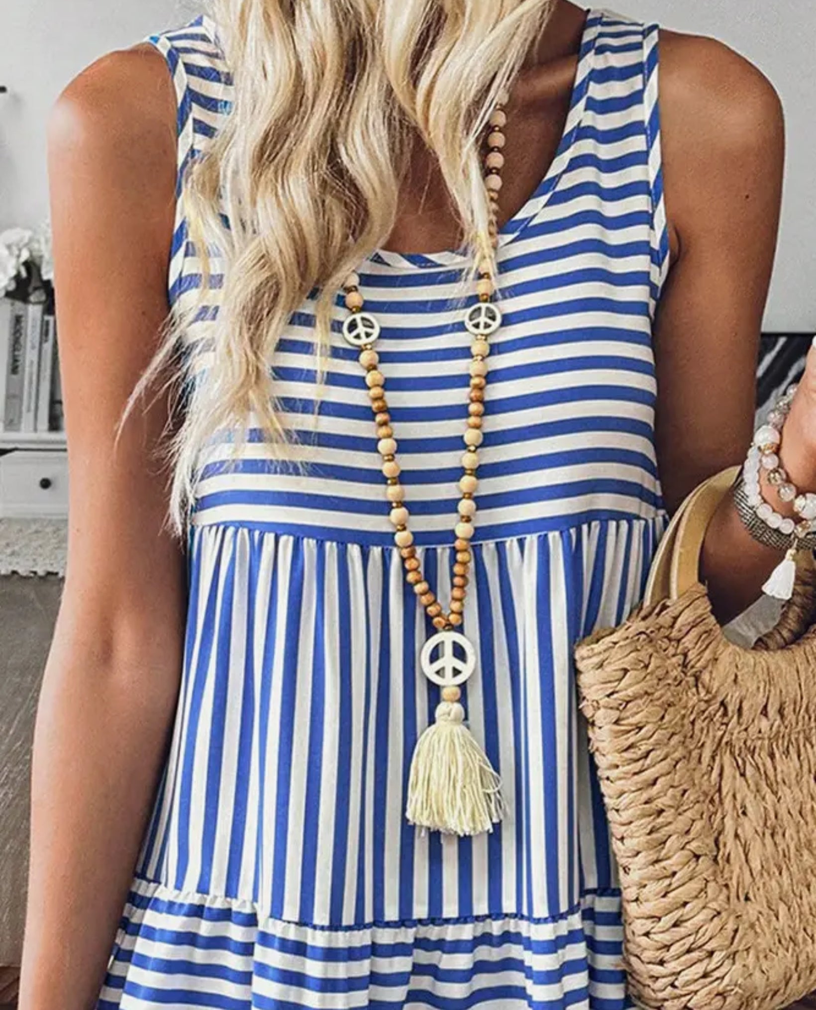Sky Blue Stripe Sleeveless Mini Dress