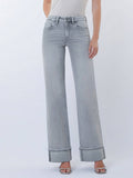 FLYING MONKEY MID RISE FULL LENGTH GREY CUFFED WIDE LEG JEANS