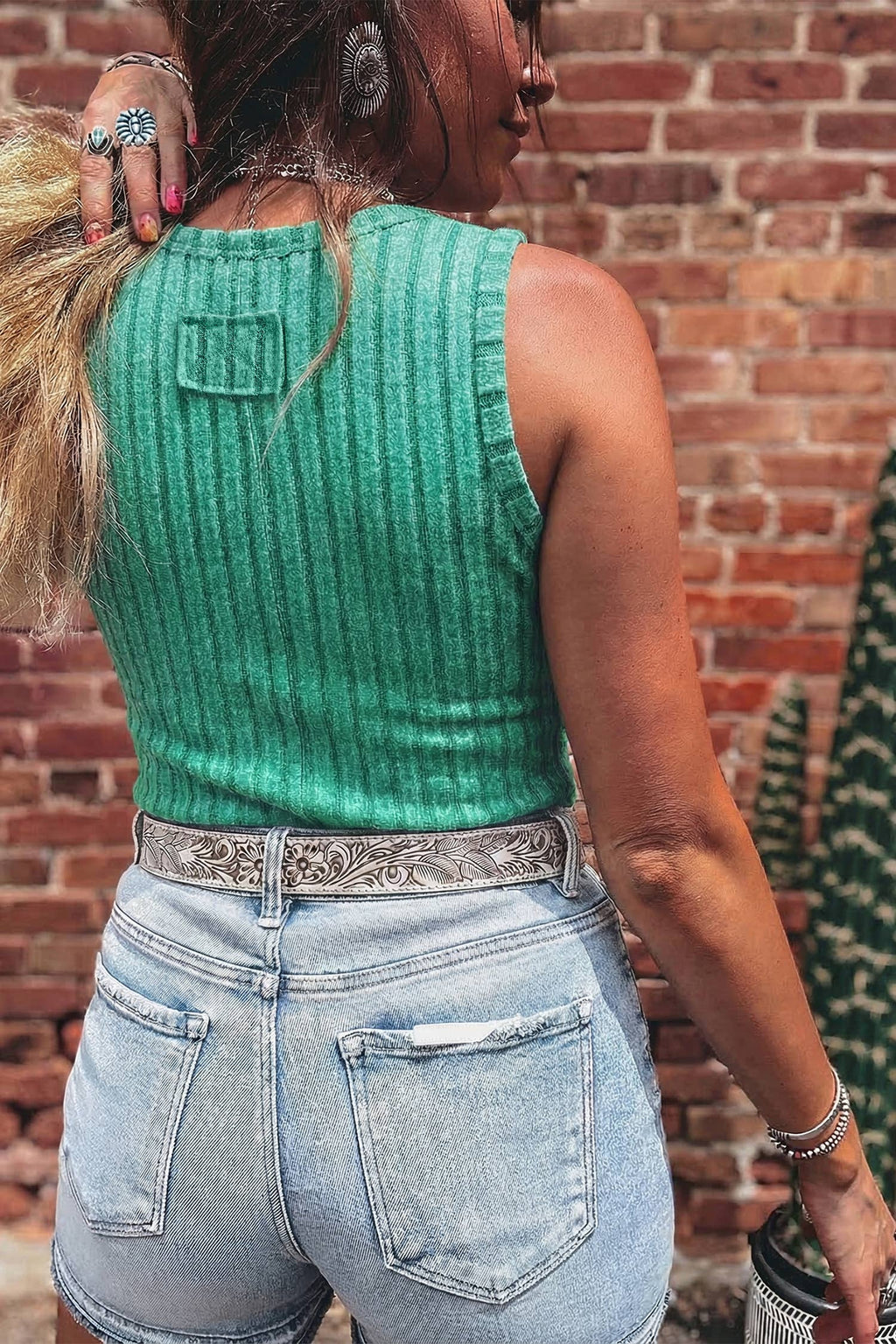 Western Solid Slim Ribbed Mineral Wash Tank Top 6Colors