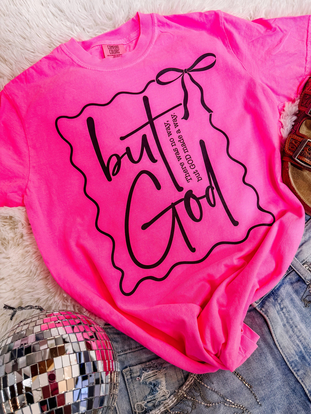 But God Neon Pink Faith Graphic Tee Comfort Colors