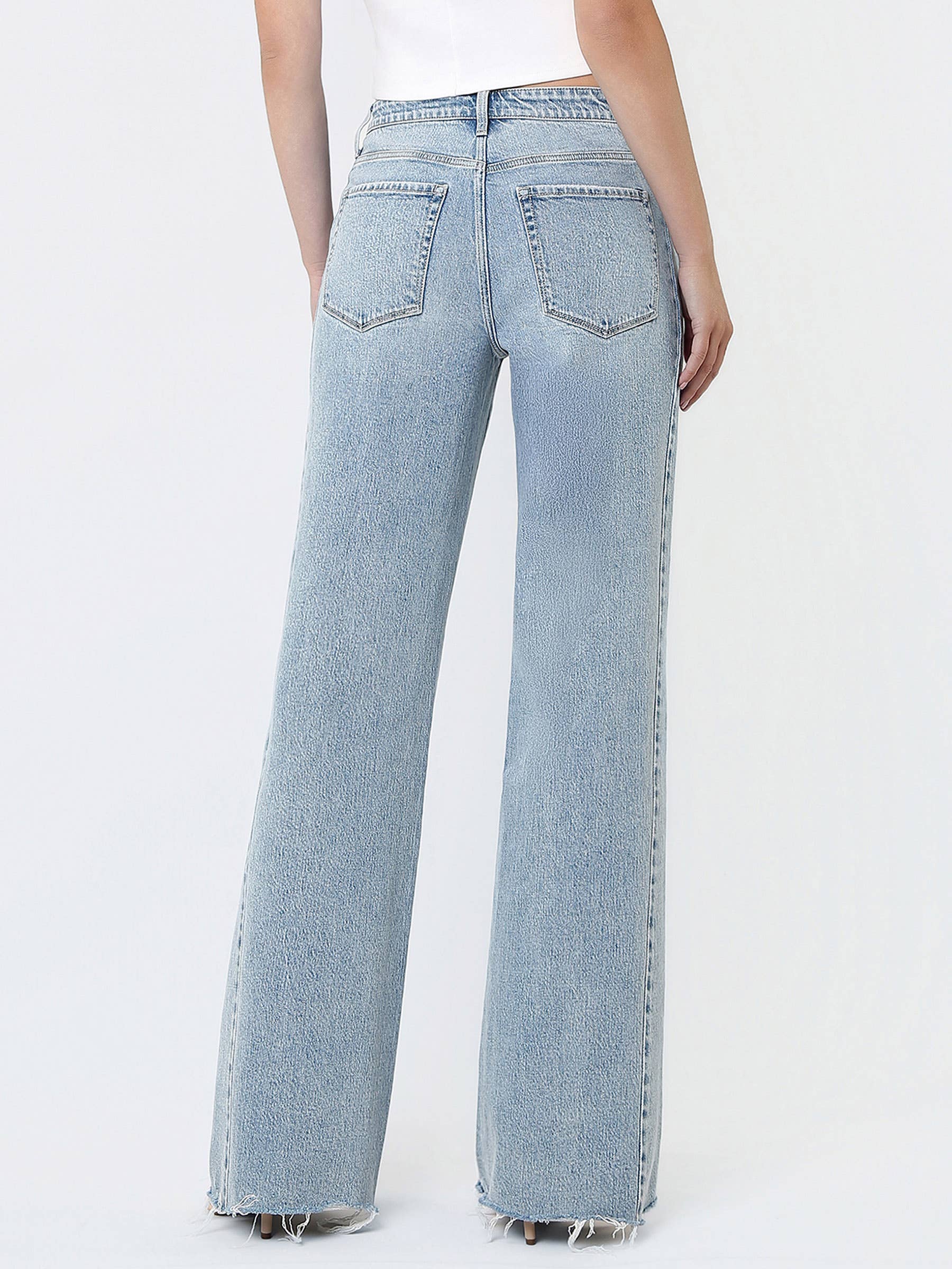 FLYING MONKEY SUPER HIGH RISE UNEVEN RAW HEM VINTAGE FLARE JEANS