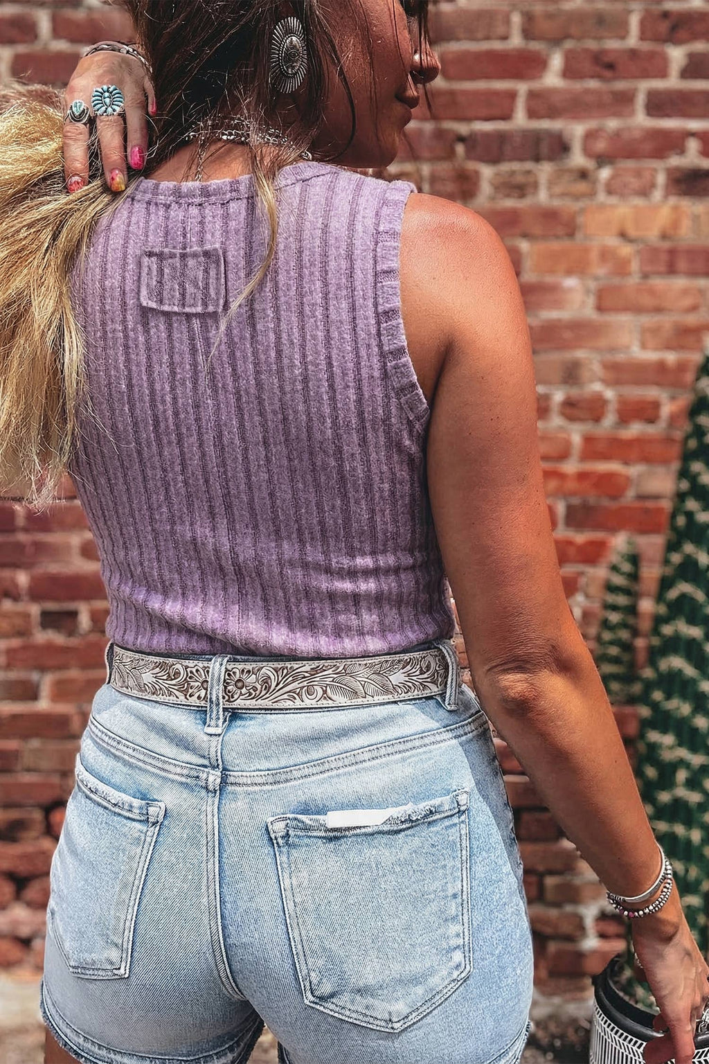 Western Solid Slim Ribbed Mineral Wash Tank Top 6Colors