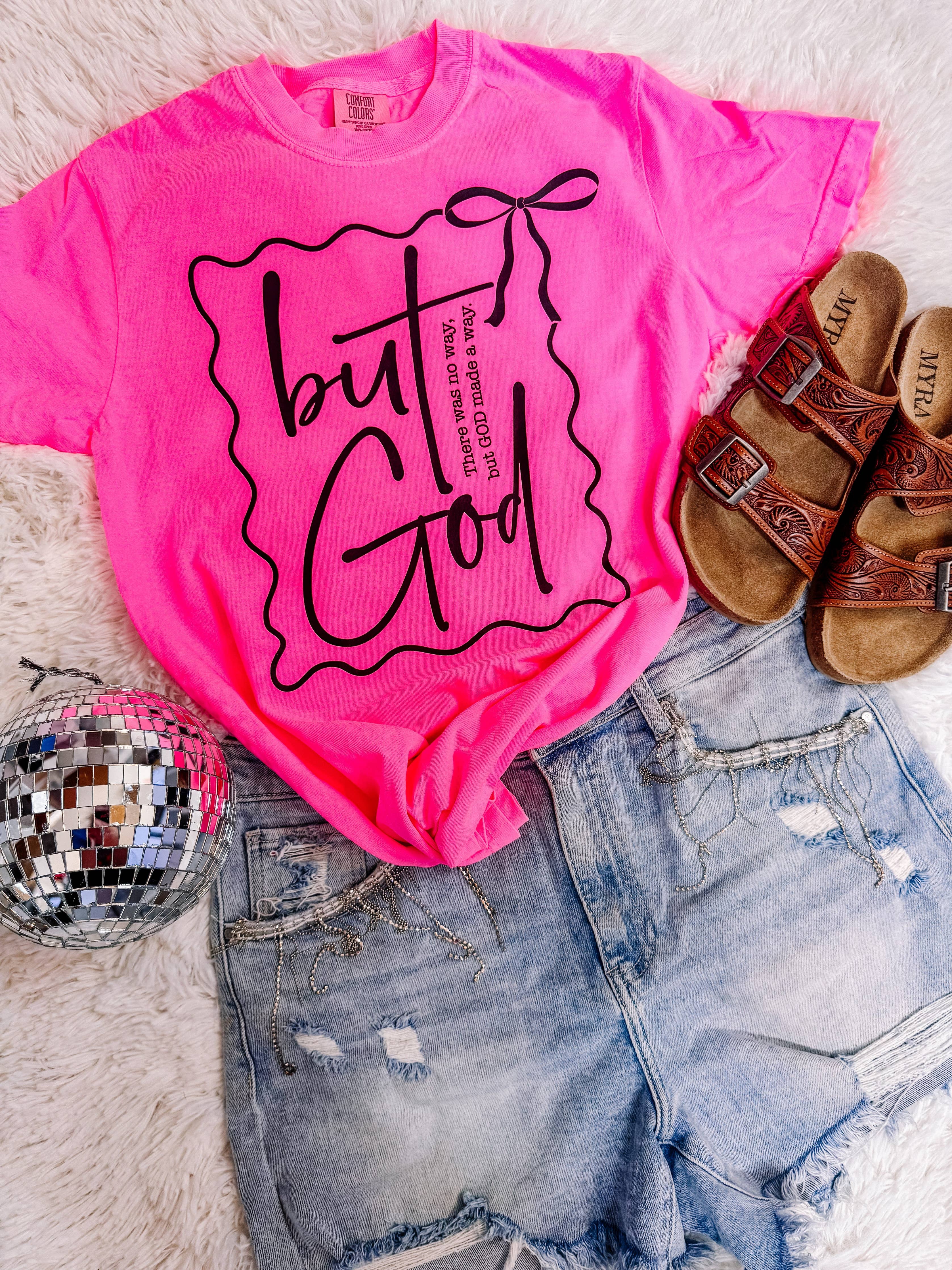 But God Neon Pink Faith Graphic Tee Comfort Colors