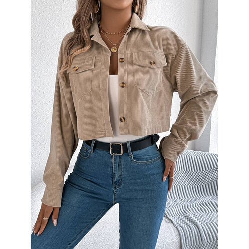 Casual Pocket Long-Sleeve Corduroy Short Jacket Coat